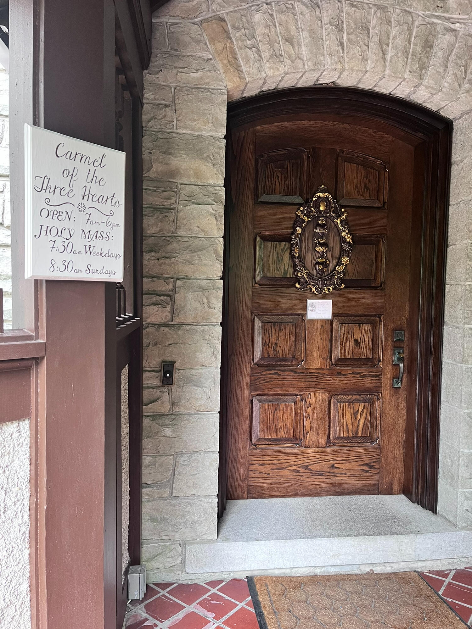 Front door of the Carmel of the Three Hearts